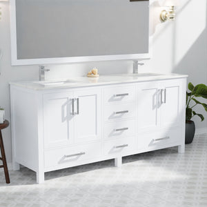 English Elm White 72 in. Double Bath Vanity with Carrara Marble Top, Soft-Close Drawers, Chrome Faucet Set B2731P259096