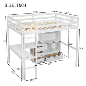 English Elm Full Size Loft Bed With Integrated Desk, Storage Shelves, Drawers & Safe Ladder - Stylish & Space-Saving W504S00161
