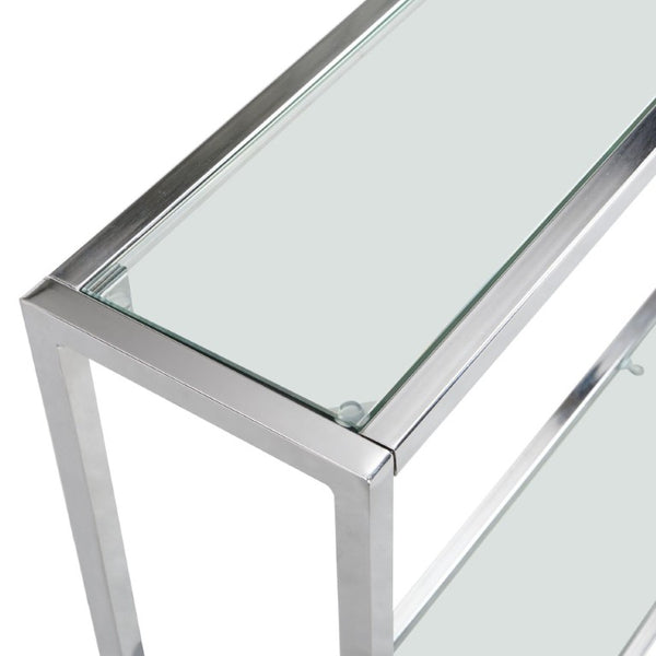 56 Inch Glass Top Iron Frame Entryway Console with Lower Display Shelf Modern Glam