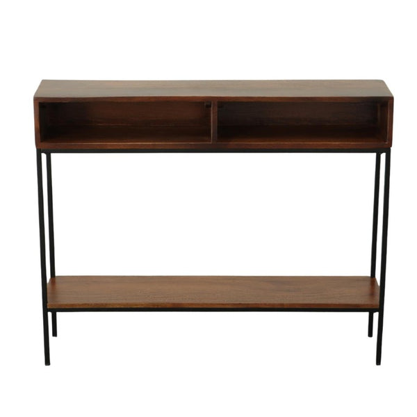 HomeRoots 42 Inch Solid Wood Iron Entryway Console Table with Lower Shelf in Chestnut Finish 745537