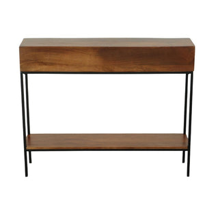 42 Inch Solid Wood Iron Entryway Console Table with Lower Shelf in Chestnut Finish