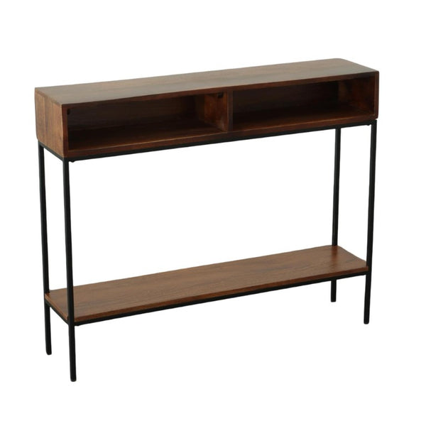 42 Inch Solid Wood Iron Entryway Console Table with Lower Shelf in Chestnut Finish