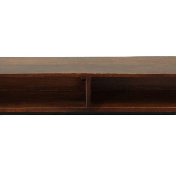 42 Inch Solid Wood Iron Entryway Console Table with Lower Shelf in Chestnut Finish
