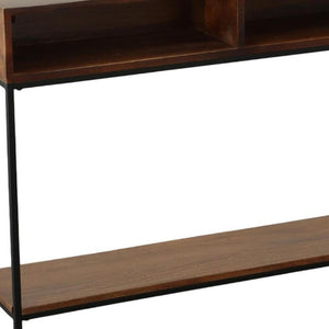 42 Inch Solid Wood Iron Entryway Console Table with Lower Shelf in Chestnut Finish