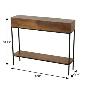 42 Inch Solid Wood Iron Entryway Console Table with Lower Shelf in Chestnut Finish