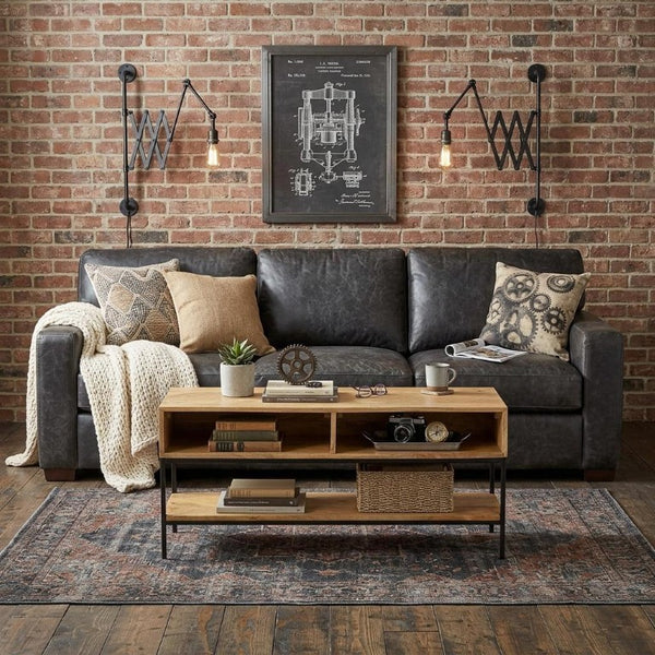 42 Inch Solid Wood Iron Entryway Console Table with Lower Shelf for Living Room