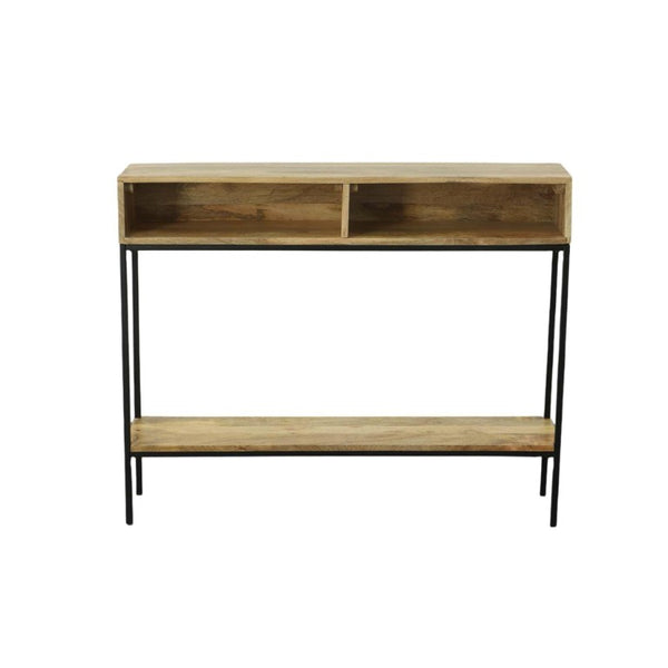 HomeRoots 42 Inch Solid Wood Iron Entryway Console Table with Lower Shelf for Living Room 745538
