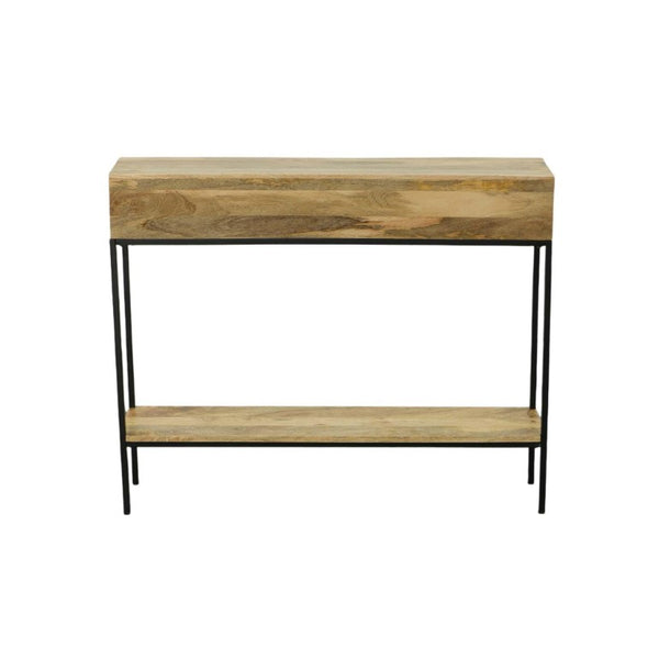 42 Inch Solid Wood Iron Entryway Console Table with Lower Shelf for Living Room