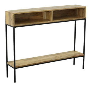 42 Inch Solid Wood Iron Entryway Console Table with Lower Shelf for Living Room
