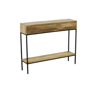 42 Inch Solid Wood Iron Entryway Console Table with Lower Shelf for Living Room