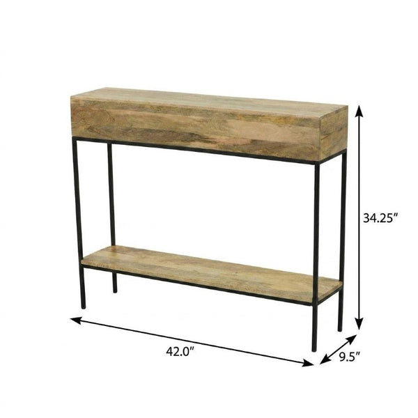 42 Inch Solid Wood Iron Entryway Console Table with Lower Shelf for Living Room