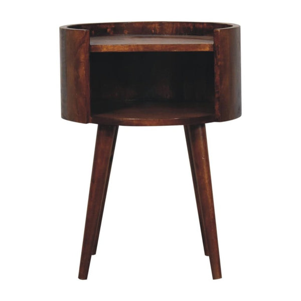 HomeRoots 22 Inch Solid Wood Round Nightstand Chestnut Finish Bedroom Accent Furniture Piece 745540