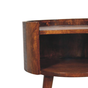 22 Inch Solid Wood Round Nightstand Chestnut Finish Bedroom Accent Furniture Piece