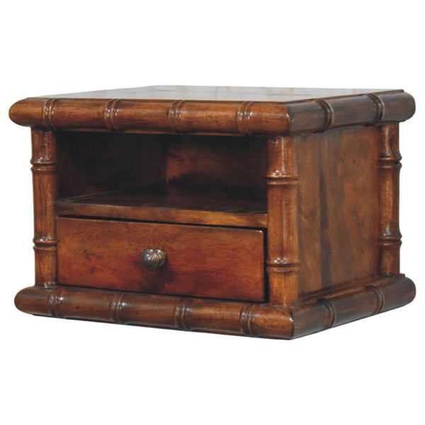 17 Inch Solid Wood Floating Nightstand with Spindle Detail and Single Storage Drawer