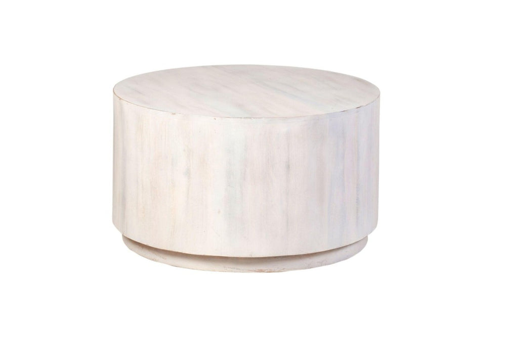 HomeRoots 30 Inch Round Drum Coffee Table Solid Wood Distressed Finish for Farmhouse Living Rooms 30" W x 17" H x 30" D 745557