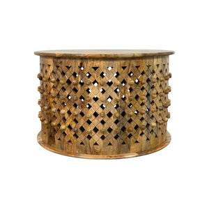 30 Inch Solid Wood Round Coffee Table Natural Finish Living Room Center Piece