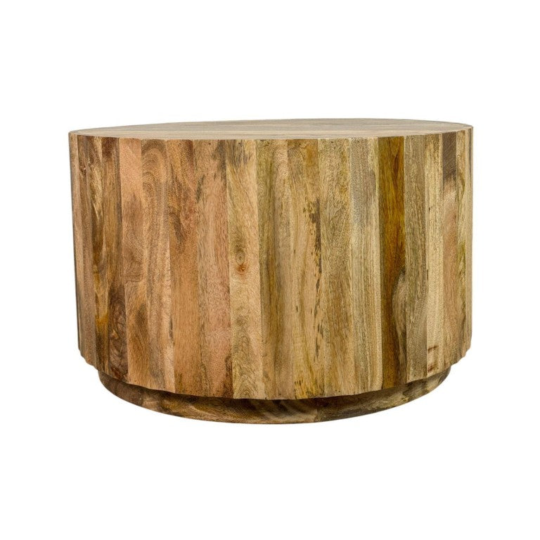 HomeRoots 30 Inch Solid Wood Round Drum Coffee Table with Natural Finish for Modern Living Room Decor 30" W x 18" H x 30" D 745567