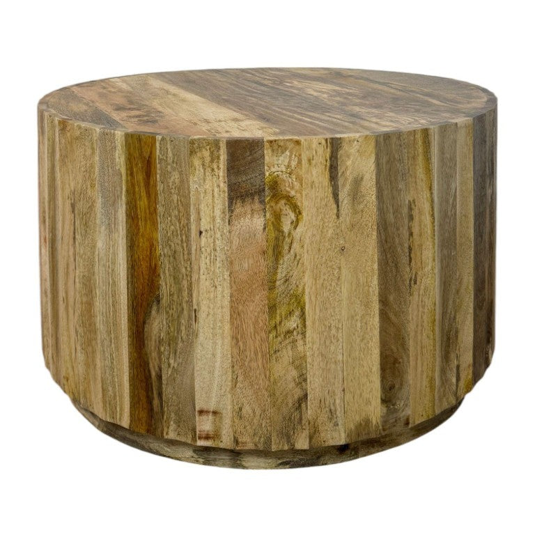 HomeRoots 30 Inch Solid Wood Round Drum Coffee Table with Natural Finish for Modern Living Room Decor 30" W x 18" H x 30" D 745567