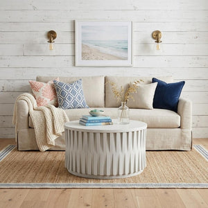 30 Inch Solid Wood Round Drum Coffee Table for Modern Living Room Decor