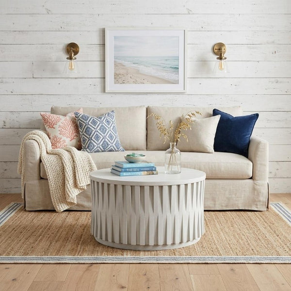 30 Inch Solid Wood Round Drum Coffee Table for Modern Living Room Decor