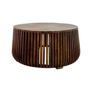 HomeRoots 36 Inch Solid Wood Round Coffee Table Drum Base Living Room Accent Chestnut Finish 745571