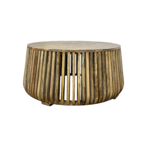 36 Inch Solid Wood Round Drum Coffee Table Handcrafted Accent for Modern Living Room