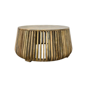 36 Inch Solid Wood Round Drum Coffee Table Handcrafted Accent for Modern Living Room