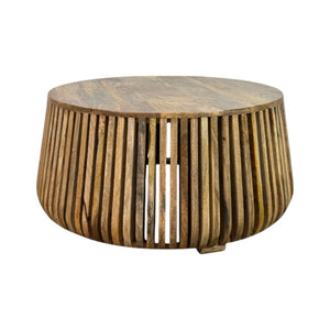 36 Inch Solid Wood Round Drum Coffee Table Handcrafted Accent for Modern Living Room