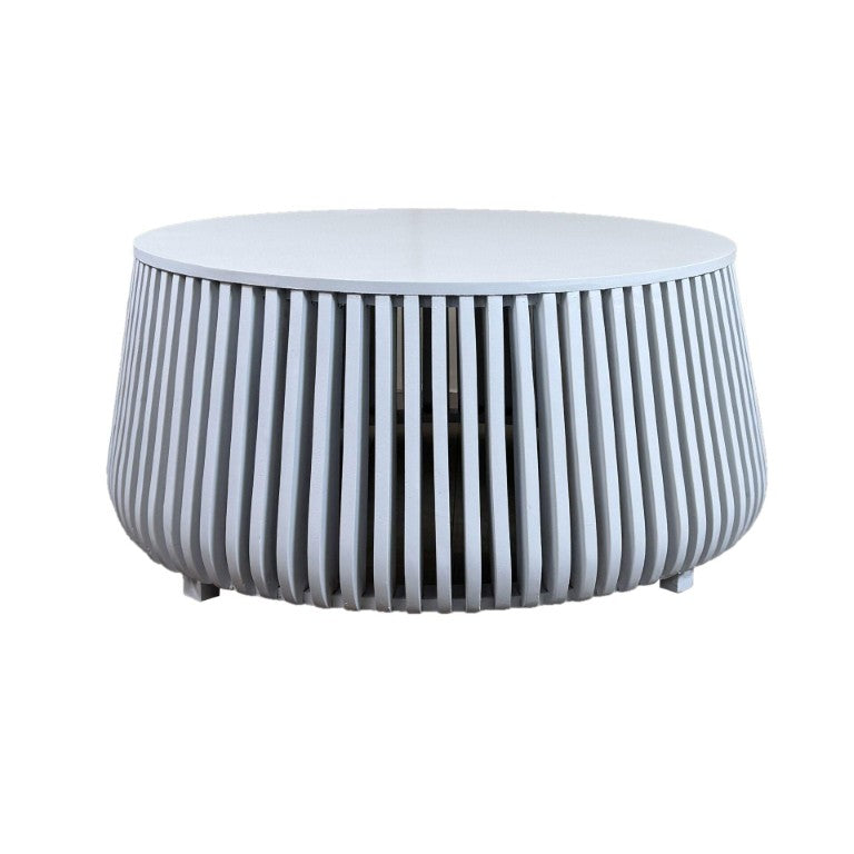 HomeRoots 36 Inch Solid Wood Round Drum Coffee Table Handcrafted Accent for Modern Living Room White 745573