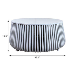 36 Inch Solid Wood Round Drum Coffee Table Handcrafted Accent for Modern Living Room