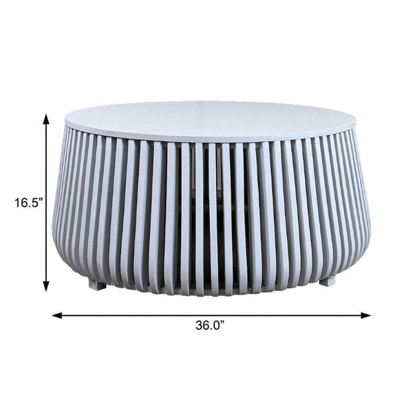 36 Inch Solid Wood Round Drum Coffee Table Handcrafted Accent for Modern Living Room