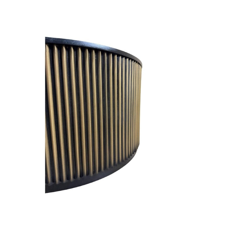 36 Inch Round Drum Coffee Table in Solid Wood with Black and Brass Aluminum Finish