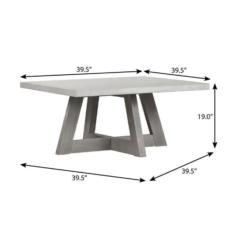 HomeRoots 40 Inch Gray Concrete Top Solid Wood Trestle Base Living Room Coffee Table 745575