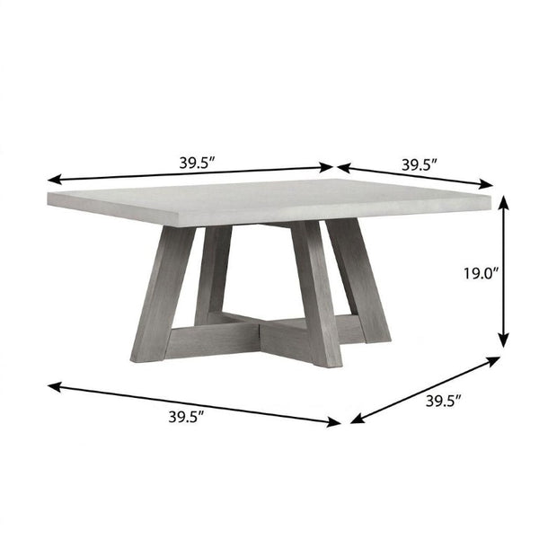 40 Inch Gray Concrete Top Solid Wood Trestle Base Living Room Coffee Table