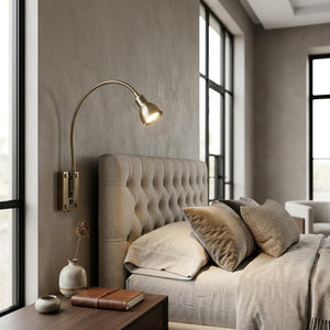 30 Inch Antiqued Brass Metal Spotlight Sconce for Living Room or Hallway Walls