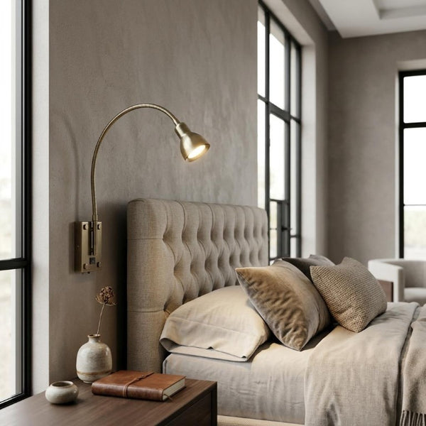 30 Inch Antiqued Brass Metal Spotlight Sconce for Living Room or Hallway Walls