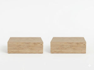 Set of Two Floating Wood Nightstands with Single Drawer for Modern Bedroom Wall Storage