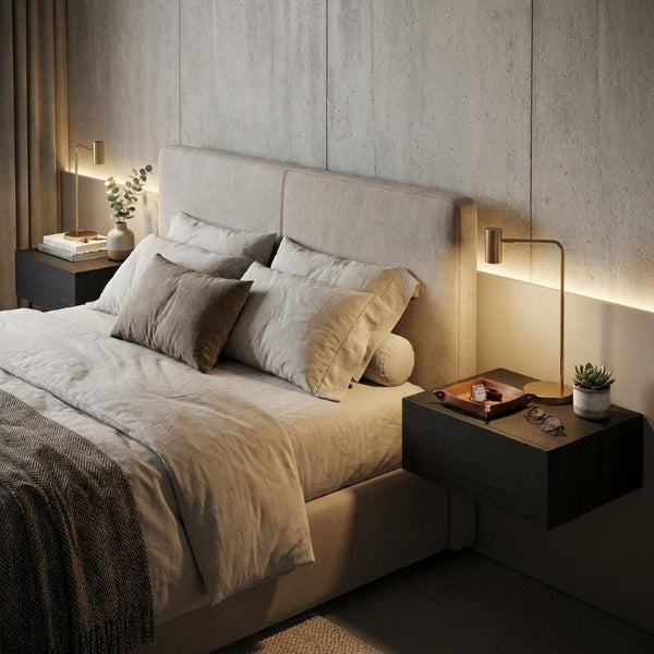 Set of Two Floating Wood Nightstands with Single Drawer for Modern Bedroom Wall Storage