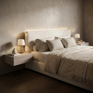 Set of Two Floating Wood Nightstands with Single Drawer for Modern Bedroom Wall Storage