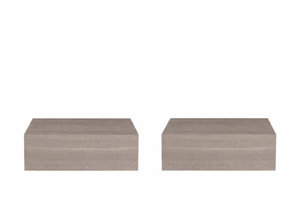 Set of Two Floating Wood Nightstands with Single Drawer for Modern Bedroom Wall Storage