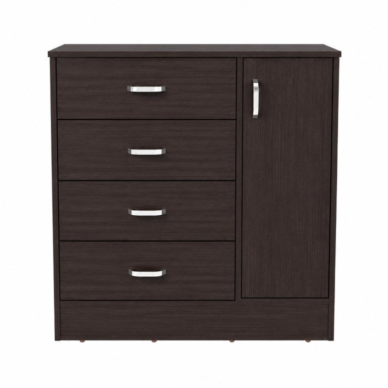 Set of Two Brown Wooden Four Drawer Combo Dressers for Bedroom Storage