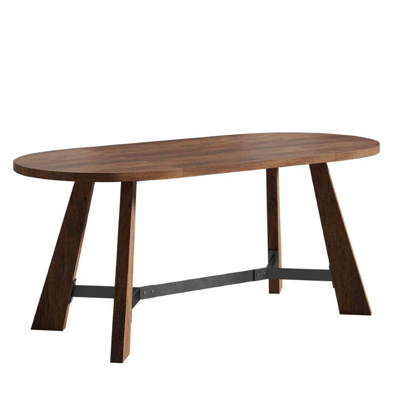 HomeRoots 71 Inch Oval Wood Trestle Base Dining Table for Stylish Formal Gatherings Seating Six Brown / Black 745587
