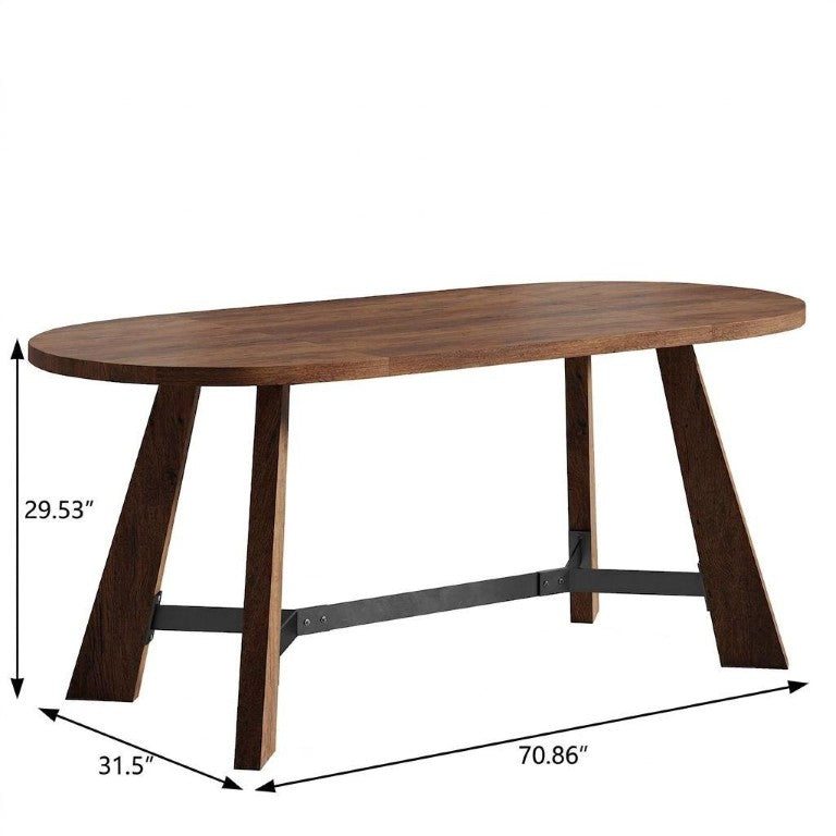 HomeRoots 71 Inch Oval Wood Trestle Base Dining Table for Stylish Formal Gatherings Seating Six Brown / Black 745587