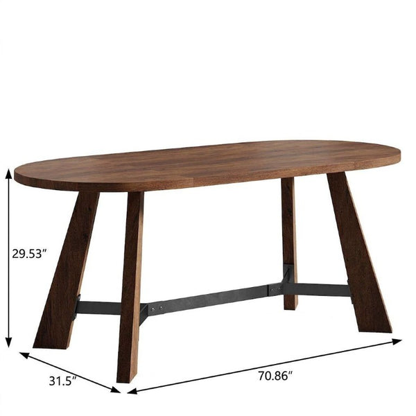71 Inch Oval Wood Trestle Base Dining Table for Stylish Formal Gatherings Seating Six