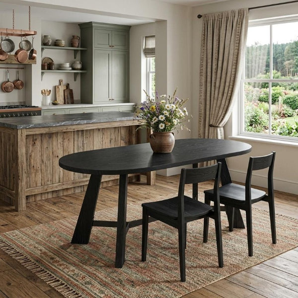 71 Inch Oval Wood Trestle Base Dining Table for Stylish Formal Gatherings Seating Six