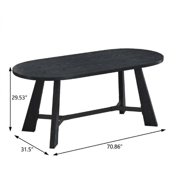 71 Inch Oval Wood Trestle Base Dining Table for Stylish Formal Gatherings Seating Six