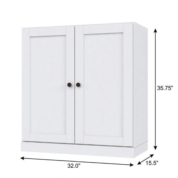 36 Inch Solid Wood Three Tier Adjustable Bookcase with Cabinet Doors for Home Library Storage