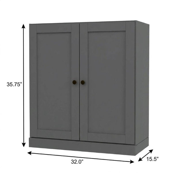 36 Inch Solid Wood Three Tier Adjustable Bookcase with Cabinet Doors for Home Library Storage