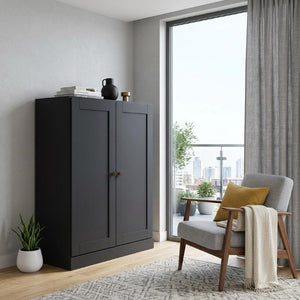 36 Inch Solid Wood Three Tier Adjustable Bookcase with Cabinet Doors for Home Library Storage