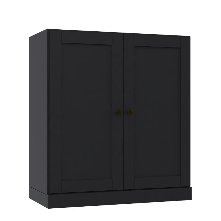 HomeRoots 36 Inch Solid Wood Three Tier Adjustable Bookcase with Cabinet Doors for Home Library Storage Black - A 745593